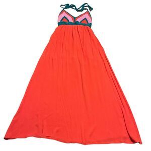 GIANNI BINI CROCHET HALTER MAXI DRESS Vibrant Color summer Summer Pop Sz S -GUC